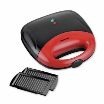Sandwich maker Heinner SM-700BKR, 750 W, placi antiadezive fixe tip grill, 2 sandwich-uri, Negru/Rosu
