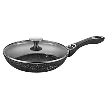 Tigaie antiaderenta cu capac Samus VER281LFPB, 28 cm, 3 l, Invelis marmura antiaderenta, Potrivita pentru urmatoarele tipuri de plite: gaz, electrica, vitroceramica si cu inductie, Negru