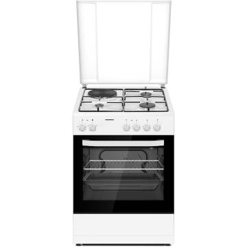 Aragaz mixt Heinner HFSC-S60E1HSWH, 3 arzatoare gaz + 1 plita electrica, aprindere electrica arzatoare, cuptor electric, clasa A, grill, 60x60cm, alb
