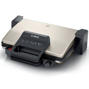 Gratar electric 3 in 1 Bosch TCG3302, 2000 W, Contact grill, temperatura reglabila, placi grill cu canale de scurgere a grasimii, gri
