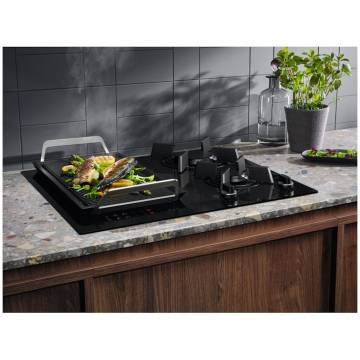 Plita incorporabila Electrolux KDI641723K, Mixta, 2 arzatoare gaz / 2 zone inductie, Aprindere electrica, Gratare Fonta, Timer Electronic, 60 cm, Negru