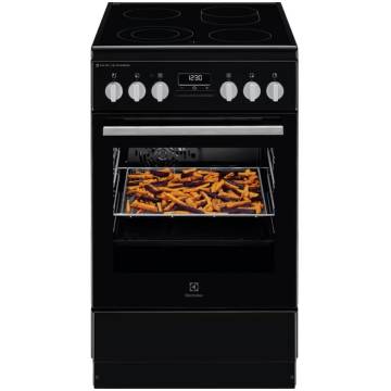 Aragaz Electrolux LKR564275K, Vitroceramica, 4 zone de gatit, SteamBake, Timer cu display electronic, Autocuratare catalitica, Iluminare cuptor, Grill, Clasa A, 50 cm, Negru