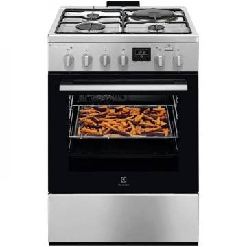 Aragaz Electrolux LKM660222X, Mixt, 3 arzatoare gaz + 1 arzator electric, Cuptor electric, SteamBake, AirFry, Timer, Grill electric, Clasa A, 60 cm, Inox antiamprenta