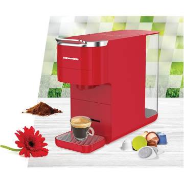 Espressor cu capsule HEINNER HEMC-DD15RED, 1525 W, Rezervor 1.5 l, Ecran digital si control tactil, Compatibil cu Nespresso, Dolce Gusto, Ese Pods/Pudra Rosu