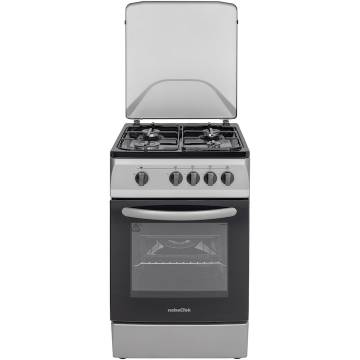 Aragaz Nobeltek NLT 5601S/G1, Gaz, 4 arzatoare, Siguranta plita si cuptor, Echipat cu diuze GPL, Diuze GN de schimb, 50 cm, Argintiu