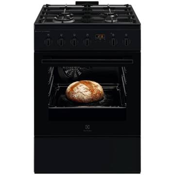 Aragaz Electrolux LKK664220K, Mixt, 4 arzatoare, SteamBake-gatire cu abur; AirFry, Autocuratare Catalitica, Timer mecanic, Aprindere integrata plita si cuptor, Grill Electric, Rotisor, Iluminare cuptor, 60 cm, Negru