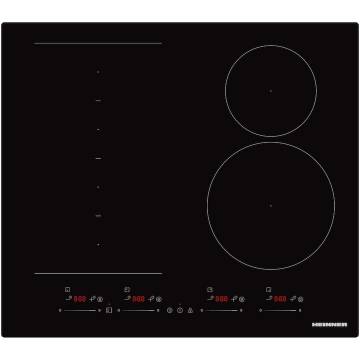 Plita incorporabila Heinner HBHI-M4ZB1FXSMTC, Inductie, 4 zone de gatit, Bridge, Boost, Slim, Control touch, Timer, Protectie copii, Indicator caldura reziduala, 60 cm, Negru