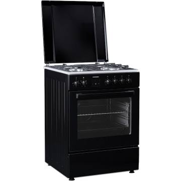 Aragaz mixt Heinner HFSC-S66FDCC-IBK, digital, 4 arzatoare, cuptor electric, autocuratare catalitica, timer, grill, ventilatie, aprindere electrica plita, sertar inferior vase, 60x60 cm, negru