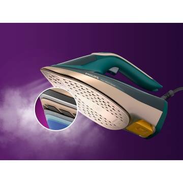 Fier de calcat Philips DST8030/70 Seria8000, 3000W, OptimalTemp, talpa Steamglide Elite si DinamiQ, pompa Turbosteam Abur 70 g/min, jet de abur 240 g, capacitate rezervor 350ml, Detartrare Quick Calc Release, oprire automata, sistem antipicurare, Turcoaz