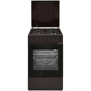 Aragaz mixt HEINNER HFSC-S60LITGC-BRW, 4 arzatoare, Suport email, Capac metalic, Arindere electrica plita, Dispozitiv de siguranta plita, Cuptor electric, Clasa A, 7 functii, Timer, Grill, Ventilatie, Duze GPL incluse, Maro