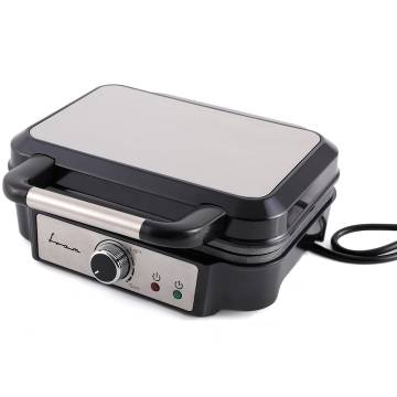 Aparat de facut gofre/vafe Fram FAG-M1000BKSS, 1000W, capacitate 2 gofre, placi fixe cu invelis antiaderent, temperatura ajustabila, indicator luminos, decoratiune inox capac, maner si panel, negru/gri