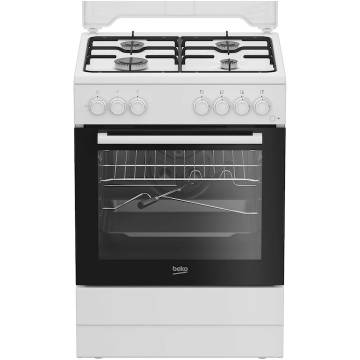 Aragaz Beko FBST62110DW, Mixt, 4 arzatoare cu eficienta ridicata, Aprindere electrica, Grill, Rotisor, Clasa A, 60 cm, Alb