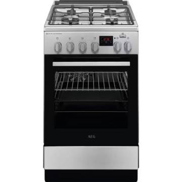 Aragaz AEG CKB56490BM, Mixt, 4 arzatoare , Siguranta plita, Aprindere integrata, Gratare fonta, Cuptor electric, SteamBake, AirFry, Timer, Grill electric, Clasa A, 50 cm, Inox