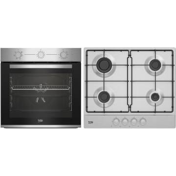 Pachet Cuptor incorporabil Beko BBSE12130XD, Electric, 71 l, Clasa A, Booster, Fan Assisted cooking, SteamShine Cleaning,Timer, Inox + Plita incorporabila Beko HIAG64223SX, Gaz, 4 arzatoare, High-Efficiency Gas Burner, 60 cm, Inox