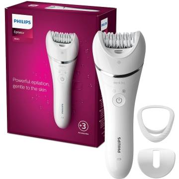 Epilator umed și uscat Philips BRE700/00, 3 accesorii, 32 pensete, utilizare fara fir, 2 setari viteza, opti-light, discuri ceramice, Argintiu