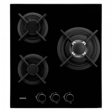 Plita incorporabila Samus PSG-43SG1, 3 arzatoare pe gaz, panou de control, Sticla, Negru