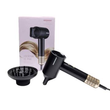 Uscator de par profesional Heinner HHD-R16BLDC-BK, Motor BLDC, 1600 W, Display digital, 2 trepte de putere, 3 trepte de temperatura, Ionizare, Functie aer rece, Concentrator magnetic, Difuzor magnetic, Protectie filtru detasabila, Negru cu auriu