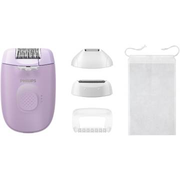 Epilator Philips Seria 4000 BRE257/00, 2 setari de viteza, cap de epilare lavabil, 4 accesorii pentru corp si zona inghinala, lunina LED, Lila
