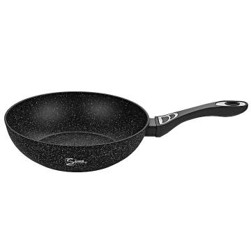 Tigaie Wok antiaderenta Samus VER302WPB-30 cm, Invelis marmura antiaderenta, Rezistenta la abraziune si la temperaturi inalte, Negru