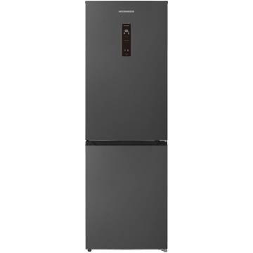 Combina frigorifica Heinner HCNF-HM400DINVDGE++, 400 l, Clasa E, No frost, Compresor Dual Inverter, Extraspace, Display LED touch, Control electronic, Functie vacanta, Super congelare, Lumina LED, H 186 cm, Gri Antracit texturat