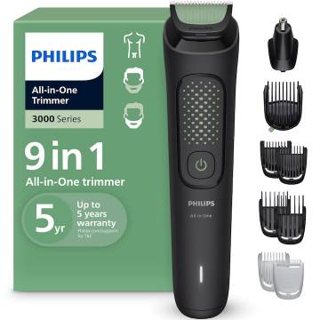 Aparat de tuns PHILIPS All-in-One 9-in-1 MG3945/15 (barba, cap, corp), pana la 90 min autonomie, 11 setari de lungime 0,5-16 mm, cap-trimmer pentru nas si urechi, piepteni pentru barba, cap si corp, lame cu autoascutire, nu necesita gresare, husa