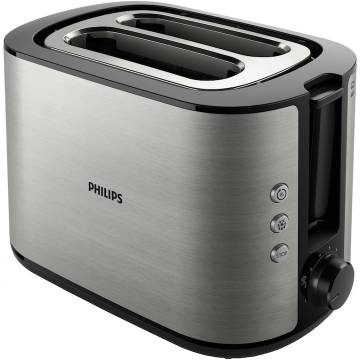 Prajitor de paine Philips Viva Collection HD2650/90, 950 W, 8 setari de rumenire, 2 fante mari, mod decongelare, fanta larga pentru felii groase, tava pentru frimituri, mod reincalzire, oriere automata, Inox