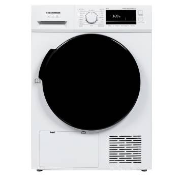 Uscator de rufe Heinner HHPD-M9G5PBKD++, Pompa de caldura, 9 kg, 16 programe, Clasa D, Display LED, Functie anti-sifonare, Lumina cuva, Indicator curatare filtru scame, Indicator rezervor colectare apa plin, Blocare acces copii, Alb