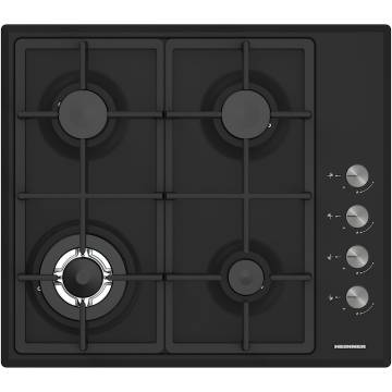 Plita incorporabila HEINNER HBH-S4IWF-BK, Gaz, 4 arzatoare, Wok, Gratar fonta, Control lateral, Arindere electrica, Dispozitiv de siguranta, Duze GPL incluse, Negru