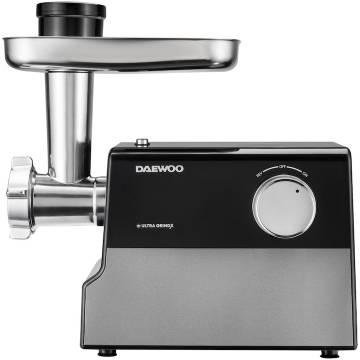 Masina de tocat carne Daewoo DMG2000DC, 2000 W, 2.5 kg/minut, 3 discuri de taiere, accesorii suc de rosii+carnati, lama taiere din inox, functie reverse, clasa de protectie l, negru/argintiu