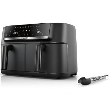 Friteuza cu aer cald Bosch MAFD440B7, 2500 W, 2 compartimente, Capacitate 9 l, invelis ceramic, 6 programe si functie MyFry, Touch control, curatare compatibila cu masina de vase, Negru