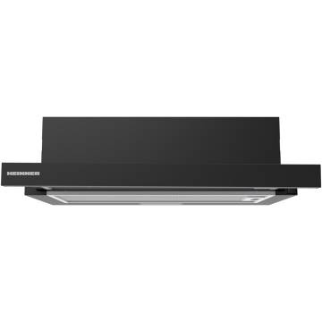 Hota telescopica Heinner HTCH-MD400BK, 60cm, 400 m3/h, 2 trepte de viteza, motor: 1 x 45w, lumina led: 1 x 1.5w, 2 filtre aluminiu, diametru tub de evacuare: 150 mm, negru