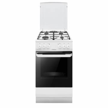 Aragaz mixt Hansa FCMW56029, cuptor electric, ventilator recirculare aer, 50 cm, 4 arzatoare, 6 functii, grill, EvenBaking, aprindere electrica, siguranta, gratar email, 67 L, clasa A, cu capac, alb