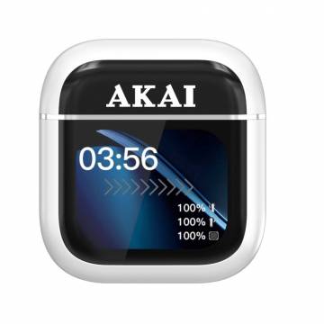 Casti wireless Akai BTE-J600W AENC, ANC & ENC, 4 microfoane, Bluetooth 6.0, etui cu ecran TFT 2,01