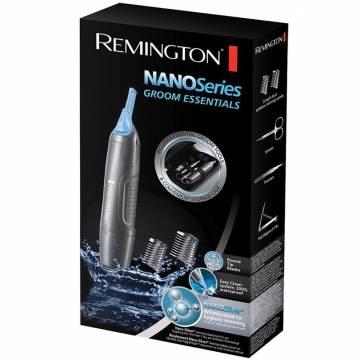 Set cadou Trimmer pentru nas si urechi Remington Nano Series NE3455, Carcasa antibacteriana NanoSilver, Tehnologie ComfortTrim, Trusa pentru manichiura, Negru