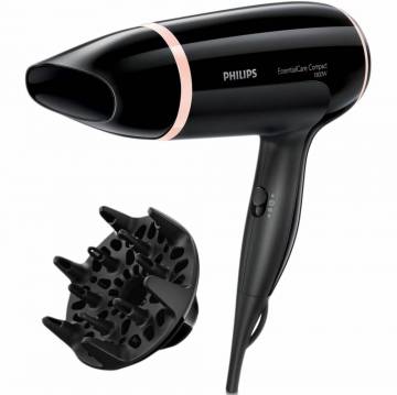 Uscator de par Philips Essential Care BHD004/00, 1800 W, 1 viteza, Cool Shot, Negru/Roz
