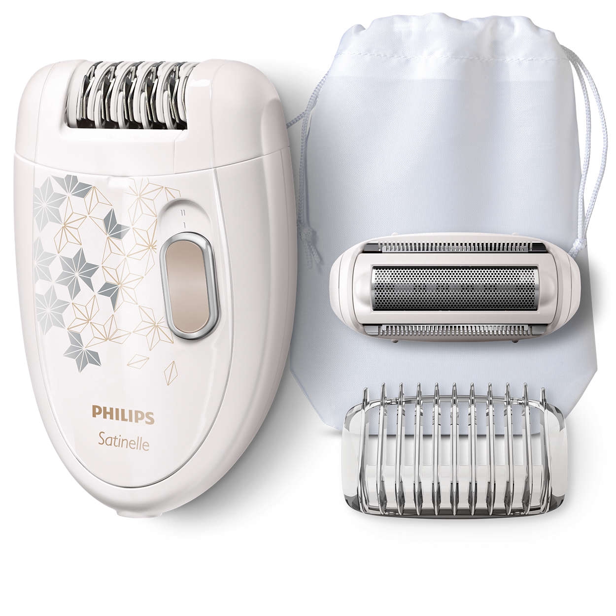 Epilator Philips Satinelle HP6423/00, Discuri metalice, 20 Puncte de prindere, 2 Viteze, Cap de ras, Alb