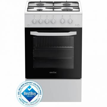 Aragaz Arctic AGM5511DTTL, 4 arzatoare, Gaz, Aprindere electrica, Safety Plus, Grill, Timer, Arzatoare cu eficienta ridicata, 50 cm, Alb