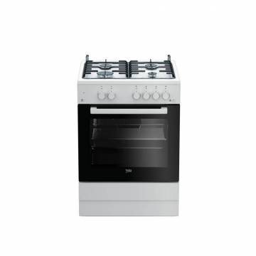 Aragaz Beko FSS62010DW, Mixt, 4 arzatoare gaz, Cuptor electric, Capac metalic, 60x60 cm, Alb