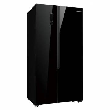 Side by side Heinner HSBS-H517NFGBK+, 517 l, Full No frost, Display, Clasa A+, H 177 cm, Usi din sticla, Negru